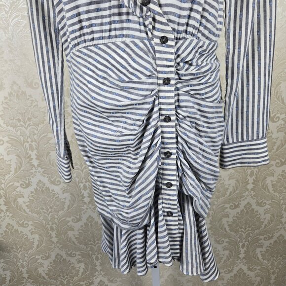 Veronica Beard Size 0 Kai Swiss Dot Striped Dress Long Sleeve Ruched Ruffle - Picture 4 of 16